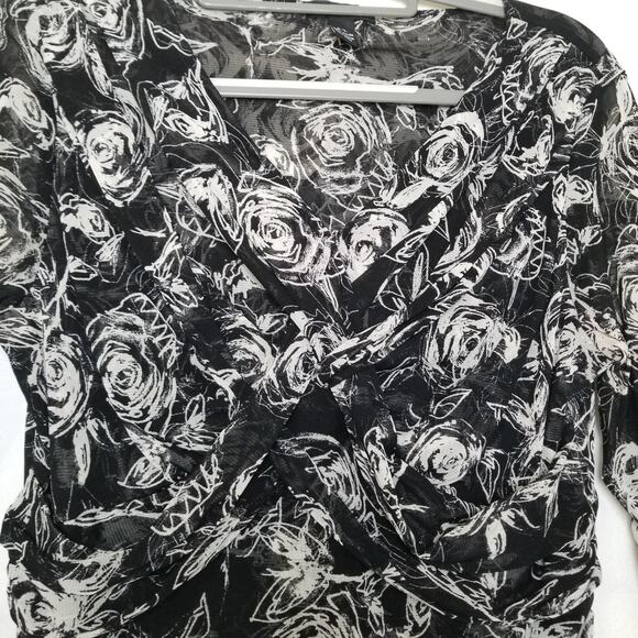 Alfani Petite Sheer Black White Floral Criss Cross Draped Front V-Neck Size P/L - Picture 2 of 6